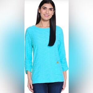 Ali Miles NWT Women’s Plus Textured Woven 3/4 Sleeve Tunic Top 2X - Beach Cruise